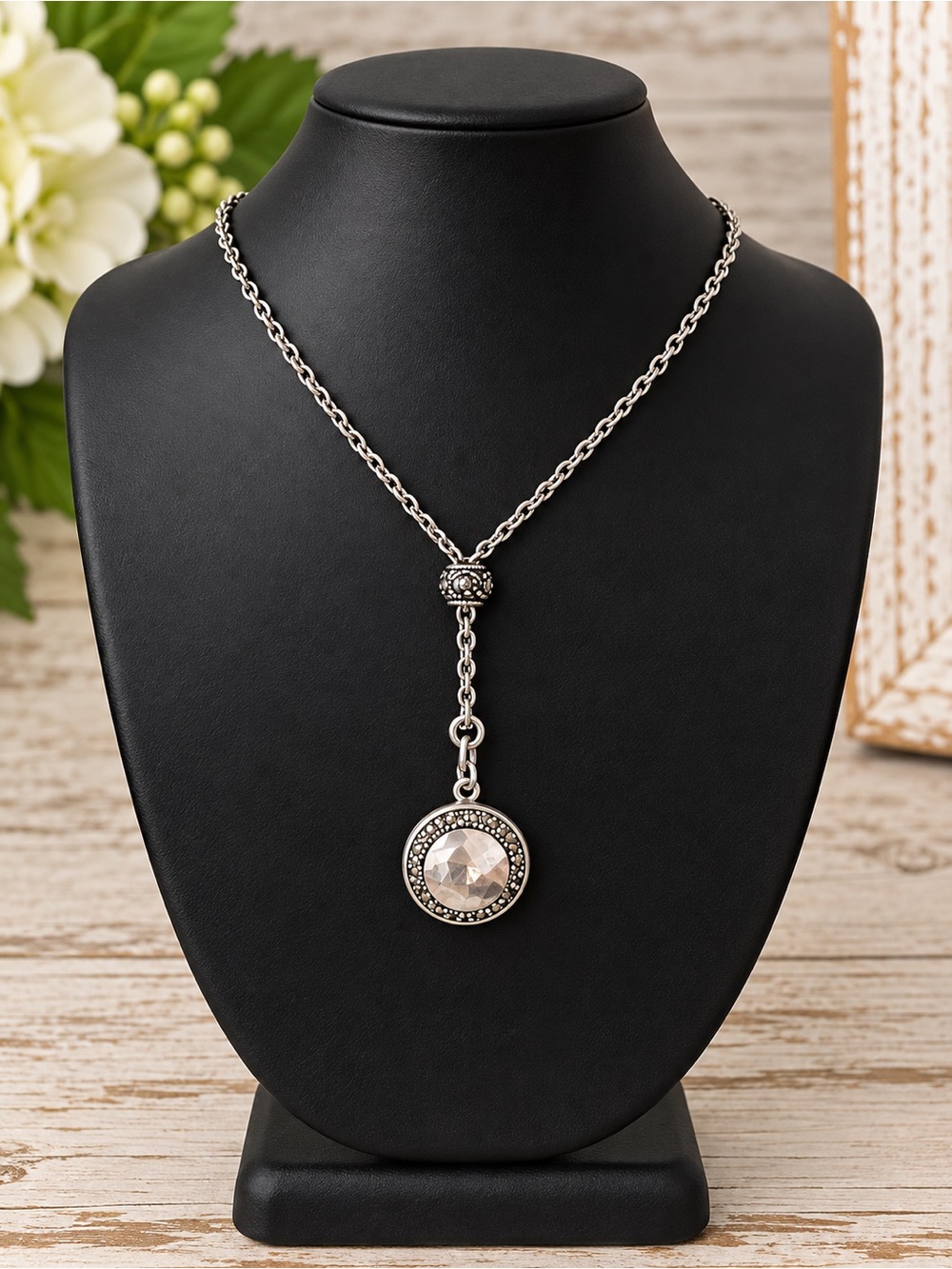 Lois Hill Sterling Silver Y Drop Pendant Necklace Hammered Filigree 925
